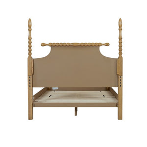 English Elm Bed Natural Queen Solid Wood Camel Oak Platform Bed with Turned Legs, 500lb Capacity, Queen Size B035S00063