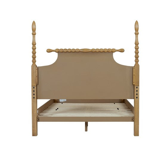 English Elm Bed Natural Queen Solid Wood Camel Oak Platform Bed with Turned Legs, 500lb Capacity, Queen Size B035S00063