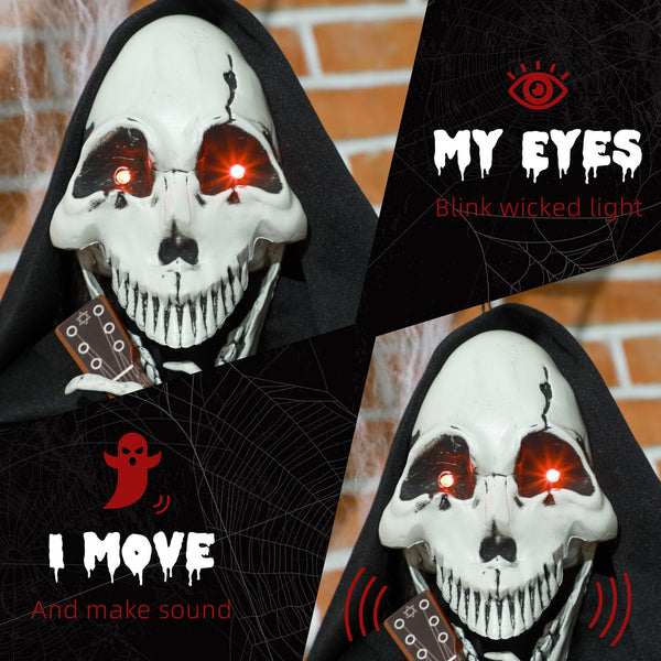 English Elm HOMCOM 4.3' Guitar-Playing Grim Reaper Animatronic — Motion & Sound Activated, Red Eyes, Battery-Powered W2225P229452