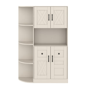 English Elm Multifunctional Modular Hall Tree Cabinet with Open Shelves and Hooks for Entryway Beige W1580S00565