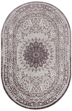 Unique Loom Aberdeen Derbyshire Machine Made Medallion Rug Violet, Ivory/Beige 5' 3" x 8' 0"