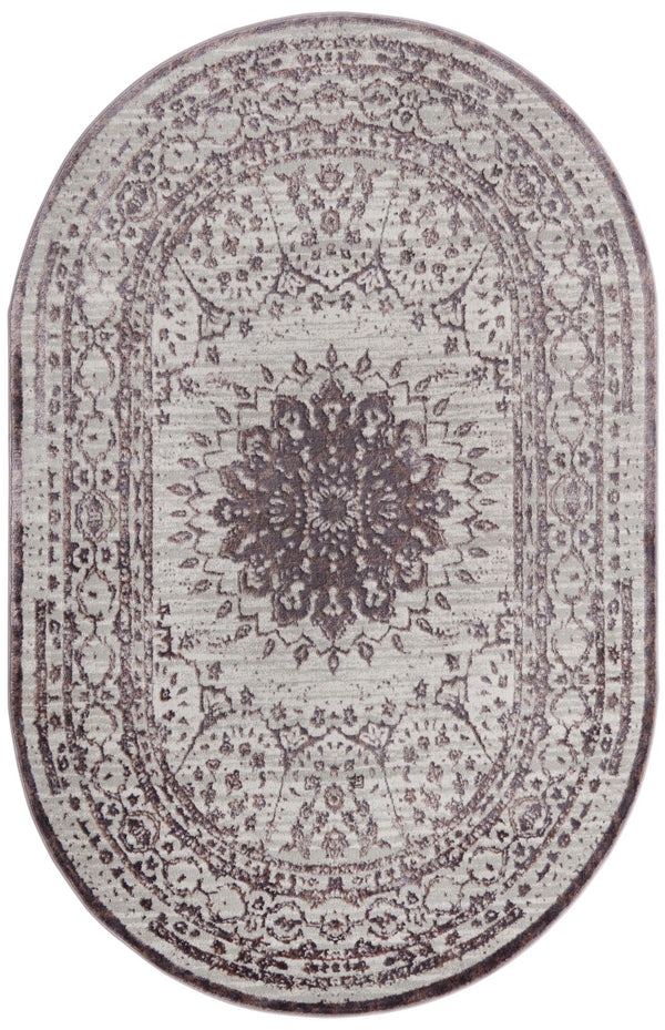 Unique Loom Aberdeen Derbyshire Machine Made Medallion Rug Violet, Ivory/Beige 5' 3" x 8' 0"
