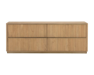 Sunpan Kalla Dresser - Elegant Oak Design with Gold Steel Base, Soft Closing Drawers, and Unique Texture Rustic Oak