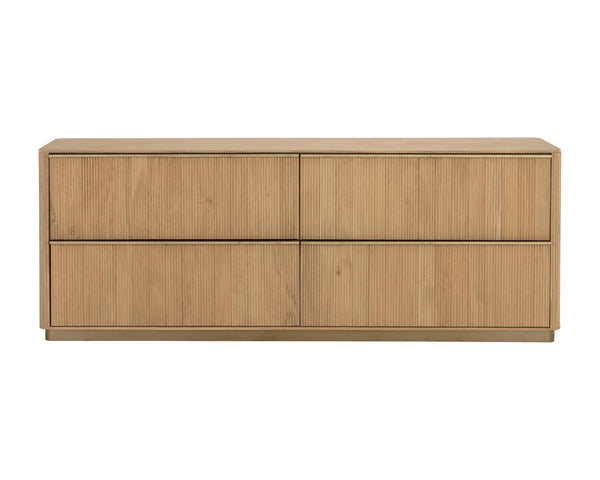 Sunpan Kalla Dresser - Elegant Oak Design with Gold Steel Base, Soft Closing Drawers, and Unique Texture Rustic Oak