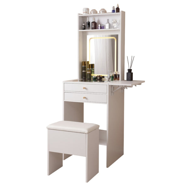 English Elm Vanity Desk With Adjustable Led Mirror, Ample Storage, Glass Top & Elegant Design For Bedrooms W3008P235418-GIGA