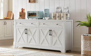 English Elm 61 modern TV cabinet with tempered glass accents, multifunctional storage console for living room White W1162P205096