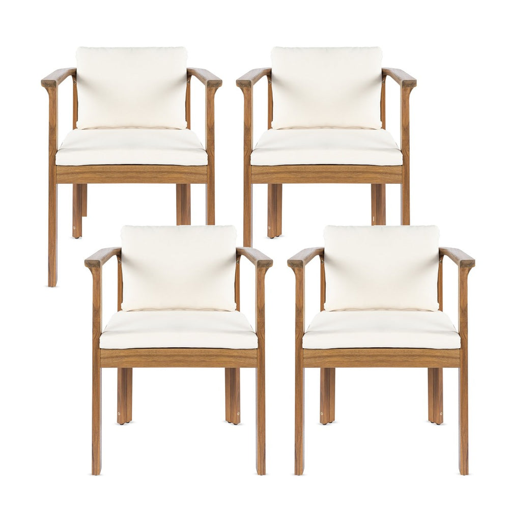 English Elm Outdoor Acacia Wood Dining Chairs Set of 4 Curved Arms Cushioned Patio Seating Cream,Teak N768P372905L_4