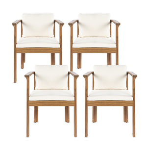 English Elm Outdoor Acacia Wood Dining Chairs Set of 4 Curved Arms Cushioned Patio Seating Cream,Teak N768P372905L_4
