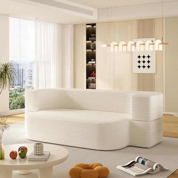 English Elm 78.7" Modern Foldable Corduroy Sofa Bed with 2 Plush Pillows, 2-in-1 Convertible Sleeper and Blanket Beige W3219P317382