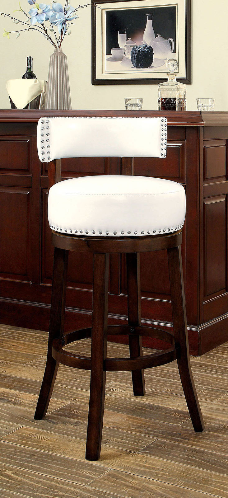 English Elm Bar Chairs Set Of 2 - 30" Upholstered With Dark Oak Legs, Comfortable Padded Seats & Stylish Trim B2741P339268