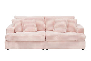 English Elm 79.3 Corduroy Sofa with 4 Toss Pillows – Luxurious Plush Fabric, Sturdy Frame, Spacious 3-Seater Comfort Pink W1658S00043