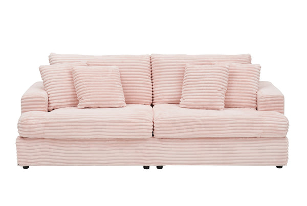 English Elm 79.3 Corduroy Sofa with 4 Toss Pillows – Luxurious Plush Fabric, Sturdy Frame, Spacious 3-Seater Comfort Pink W1658S00043