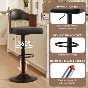 English Elm Swivel Bar Stools Set Of 2 - Adjustable Height, Comfortable Pu Leather & Bentwood Design For Dining T3950P394218-GIGA