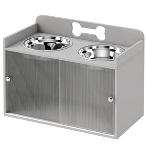 English Elm Pet Feeder Station with Mdf Storage Cabinet and Raised Stainless Steel Bowls for Large Dogs T3971P415004