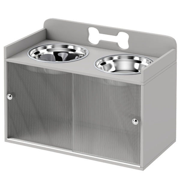 English Elm Pet Feeder Station with Mdf Storage Cabinet and Raised Stainless Steel Bowls for Large Dogs T3971P415004