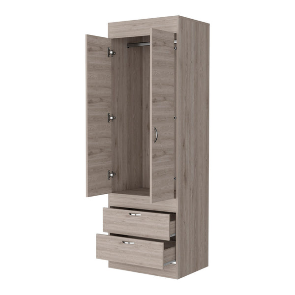 English Elm Alabama Light Gray Armoire with Rod & Shelf, 71" Tall, Two Drawers, Spacious Closet Storage — Ready-to-Assemble B128P176101