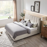 English Elm Twin Size Modern Design Bed Frame Upholstered Queen Bed Frame Platform With Headboard Fabric Headboard Wooden Slats Support, No Box Spring Needed,Mattress Foundation,White