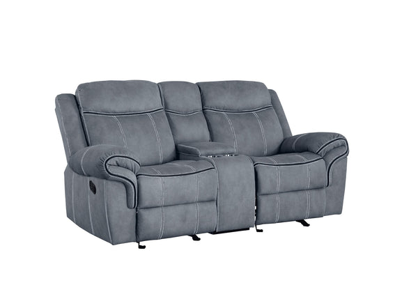English Elm Zubaida Velvet Recliner Loveseat with USB & Storage Console, Tufted Pocket Coil Seats, Glide Motion Gray 77 L x 31 W x 26 H B2726P253085