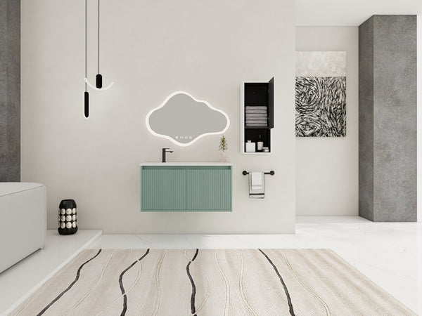 English Elm 36" Floating Bathroom Vanity with Drop-Shaped Resin Sink, Side Cabinet, Soft-Close Doors, Water-Resistant Finish W999S00332