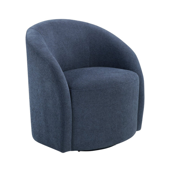 English Elm Blue Boucle Swivel Barrel Chair with Solid Wood Frame, 360° Metal Base, Plush Foam Over Coils, No Assembly Required B011P305078