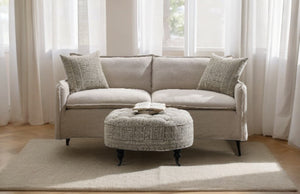 English Elm Upendo Beige Linen Sofa with Feather-Down Cushions, Removable Covers & 2 Toss Pillows — Elegant Comfort B2726P253205