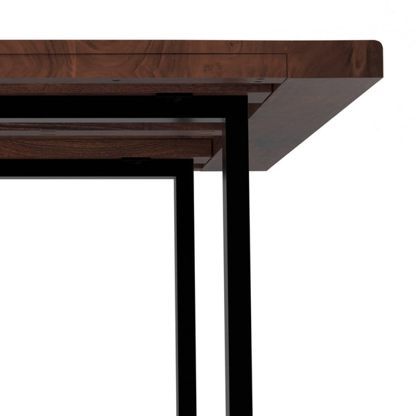 English Elm Fieldcrest Solid Acacia Dining Table with Live Edge Top and Black U-Shaped Iron Legs, 72" Walnut B136P203504