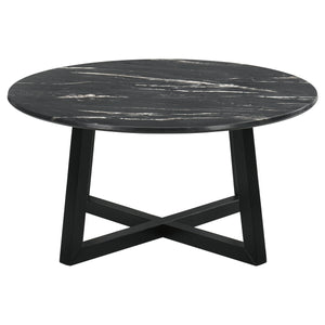 English Elm Enlow Chic Black Round Marble-Like Smarttop Coffee Table - Modern Design, Durable & Low Maintenance B062P299966