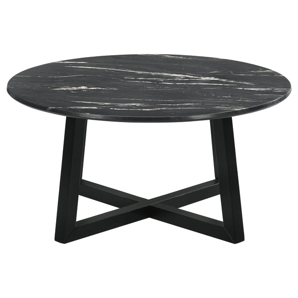 English Elm Enlow Chic Black Round Marble-Like Smarttop Coffee Table - Modern Design, Durable & Low Maintenance B062P299966