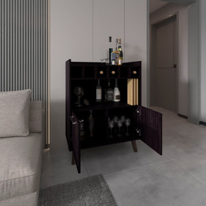 English Elm Bar Cabinet Black+Khaki with 2 Doors 1 Shelf – Compact Engineered Wood Storage, Eco-Friendly Design B097P262383