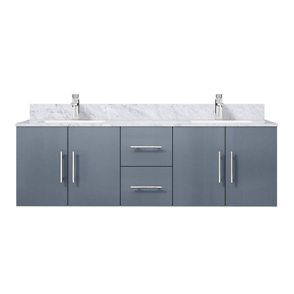 English Elm Dark Grey 60in Double Bath Vanity with Carrara Marble Top, Soft-Close Storage, Chrome Faucet Set B2731P258666