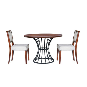 English Elm 42" Round Oak Veneer Pedestal Table Set with Beige Linen Chairs for Cozy Nooks N842S000127D