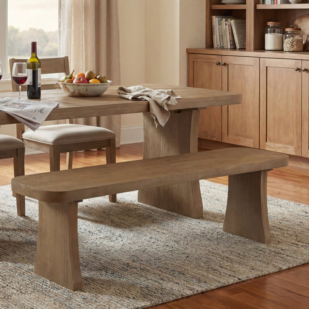 English Elm Indoor Solid Pine Dining Bench Seats Three Adults Farmhouse Style Kitchen Seating N779P329133B