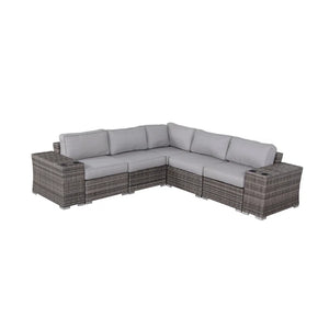 English Elm 7-Piece Rattan Sectional Sofa Set with Cushions, No Assembly, Rustproof Frame, UV-Resistant Outdoor Luxury B120S00007