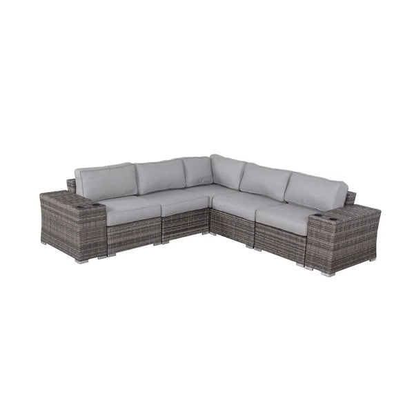 English Elm 7-Piece Rattan Sectional Sofa Set with Cushions, No Assembly, Rustproof Frame, UV-Resistant Outdoor Luxury B120S00007