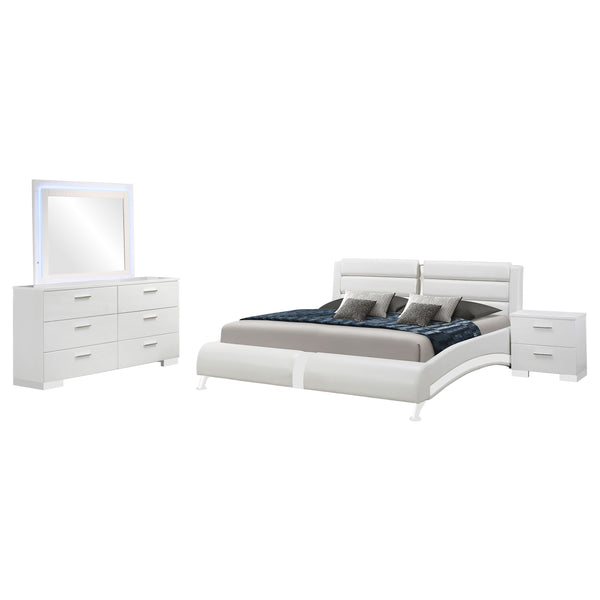 English Elm Fillmore White 4-Piece Eastern King Bedroom Set - Modern Design With Upholstered Headboard & Storage B062S01373