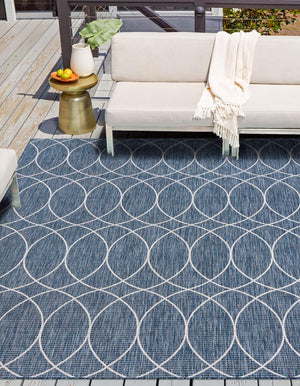 Unique Loom Outdoor Trellis Gitter Machine Made Trellis Rug Blue, Ivory 10' 0" x 10' 0"