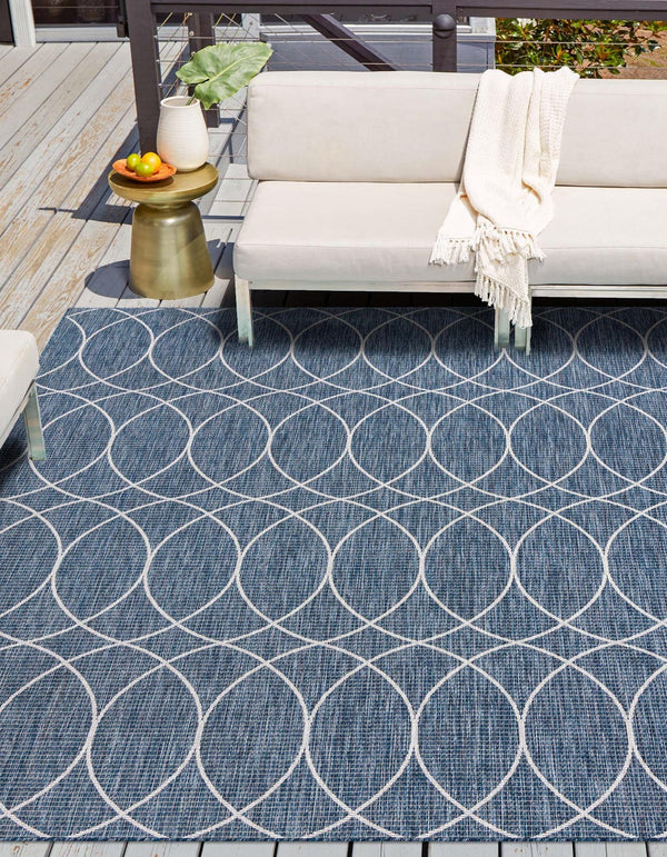 Unique Loom Outdoor Trellis Gitter Machine Made Trellis Rug Blue, Ivory 10' 0" x 10' 0"