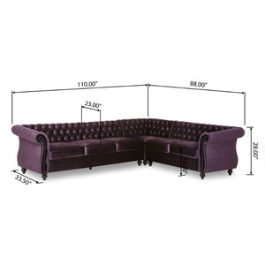 English Elm Mirod Velvet L-shaped Sectional Sofa Tufted Arms Rivet Accents Retro Living Room N760S0000038A