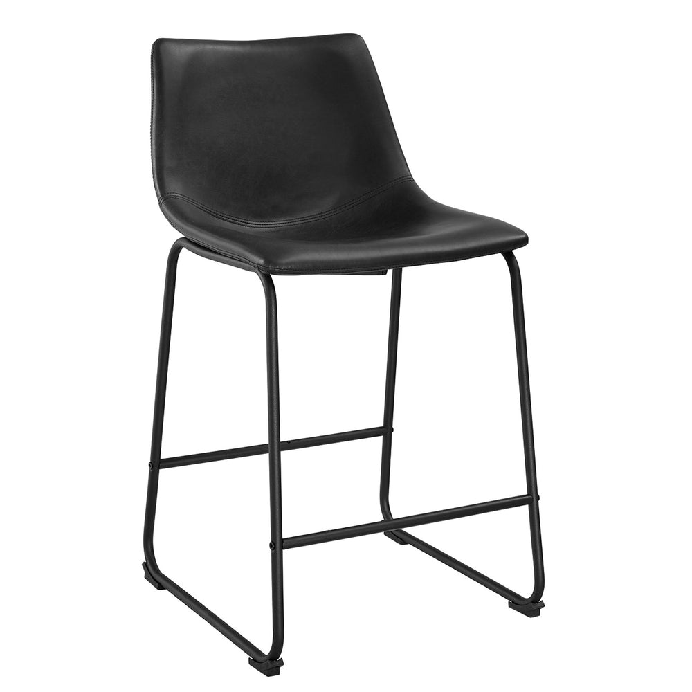 English Elm Walker Edison - Industrial Industrial Faux Leather Counter Stools Set of 2 Black PU Leather Backrest Powder-Coated Steel Legs Modern Luxe 95-char //</invalid> B185P169310