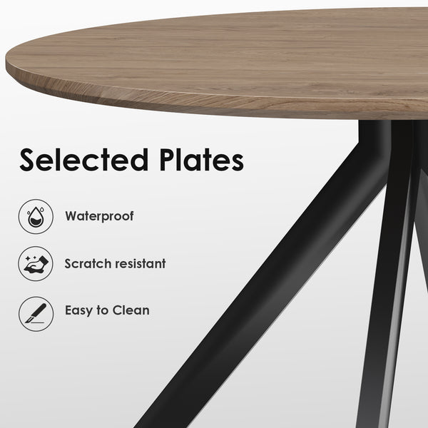 English Elm 47.2" Solid Wood Round Dining Table for 4-6 with X-Shaped Pedestal, Spacious Surface & Floor-Protecting Pads Black+Brown T3623P408638