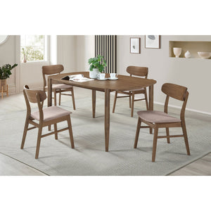 English Elm Whisten Walnut 5-piece Solid Wood Dining Set - Vintage-Inspired Rounded Rectangular Table & Upholstered Comfort Chairs, Durable Wood Finish, Family-Friendly Design B062S01122