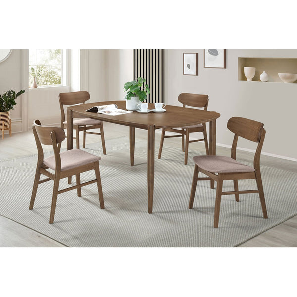 English Elm Whisten Walnut 5-piece Solid Wood Dining Set - Vintage-Inspired Rounded Rectangular Table & Upholstered Comfort Chairs, Durable Wood Finish, Family-Friendly Design B062S01122