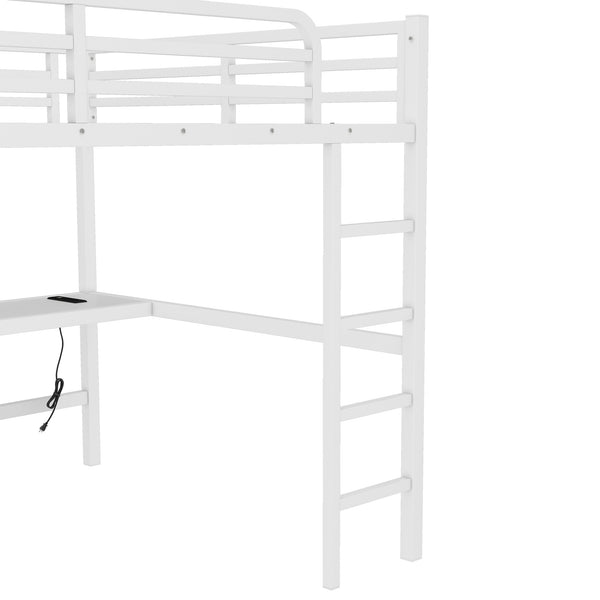 English Elm Metal Queen Loft Bed With Integrated Desk, Led Lights, Power Outlet – Stylish Space-Saver Solution W1580S00139