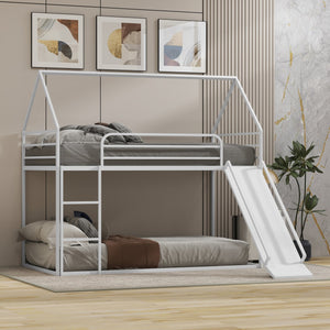English Elm Twin Metal Tube Bunk Bed Frame for Kids Durable Sturdy Construction Safe Space-Saving Design White W420P256562