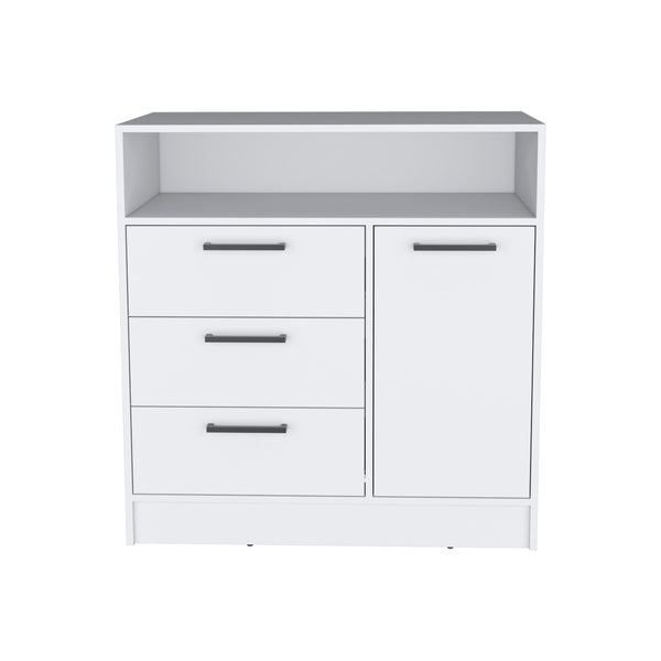 English Elm Omaha Dresser with 3 Spacious Drawers and Single Cabinet Storage, Sleek Pulls, Durable Wood Finish White 38 L x 25 W x 4 H B070S00227