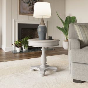 English Elm Wallace & Bay - Gray Coastal Round End Table in Oyster Shell Solid Wood Finish — Low-Maintenance, Classic Charm B2709P212404