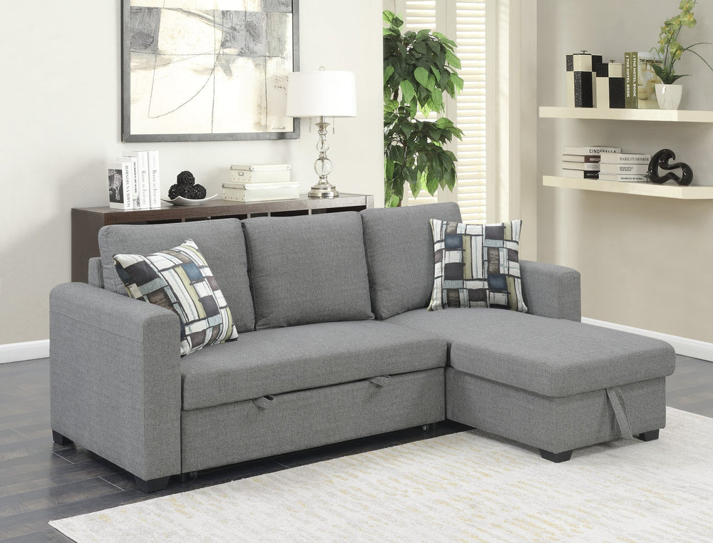 English Elm Wallace & Bay - Gray Reversible Pop-Up Sleeper Sectional with Fossil Gray Finish, Engineered Wood, Easy Care, 87.5" Square Modern Comfort B2709S00032