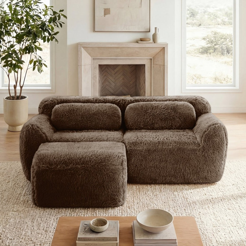 English Elm L-shaped Plush Sectional Sofa Boneless Cloud Comfort Floor Lounge with Chaise for Bedroom Chocolate W714S01538