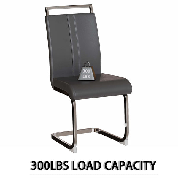 English Elm 63" Modern Brown Mdf Dining Table Set With 4 Pu Leather Chairs & Silver Legs – Stylish & Durable! W2189S00673