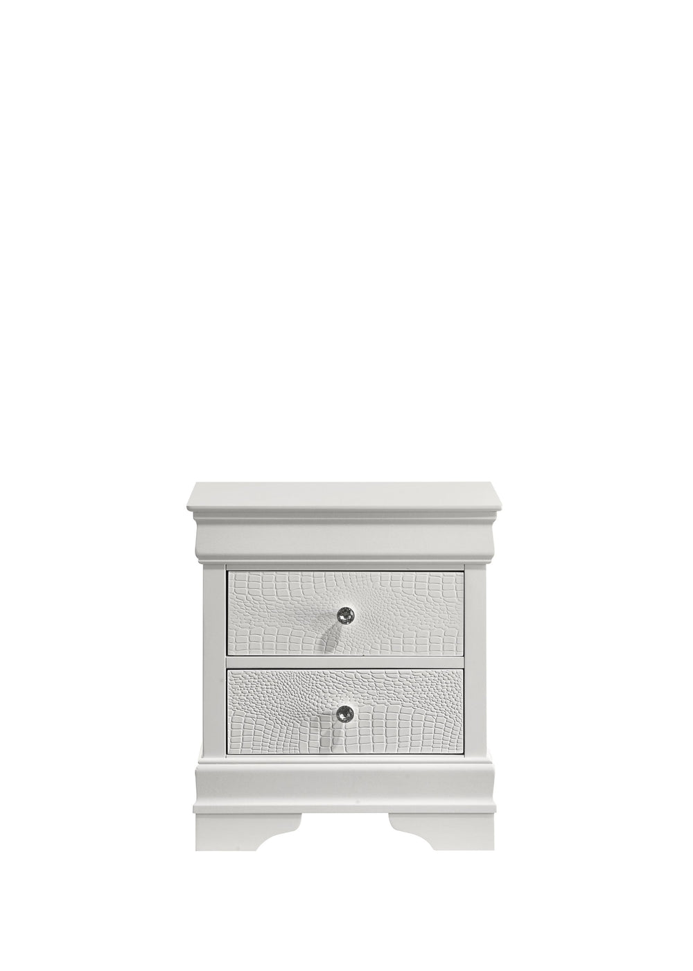 English Elm Blaze chic nightstand with two velvet-lined drawers, textured finish and crystal knobs for luxe storage and style White B009P286632